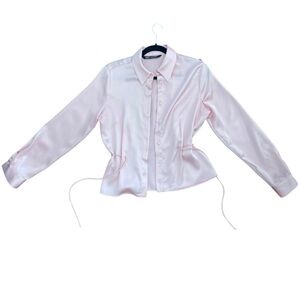 L
Zara Pink Button-Up Blouse with Pearl Details – Size M, Long Sleeve